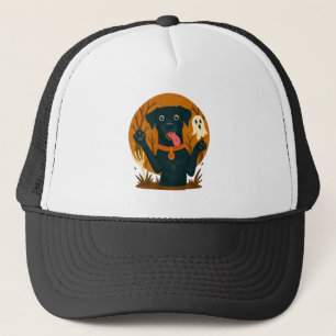 Spooky Cute Black Dog with Ghost  Trucker Hat