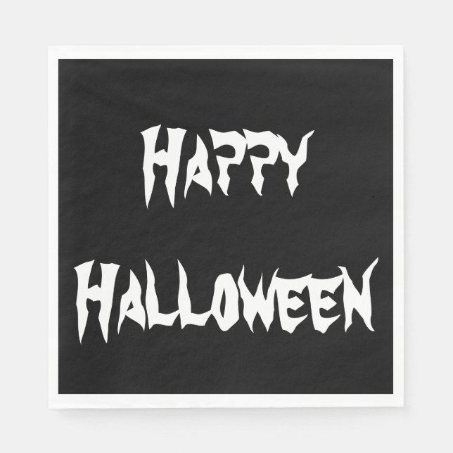 Spooky Cute Black Happy Halloween Paper Napkin (Front)