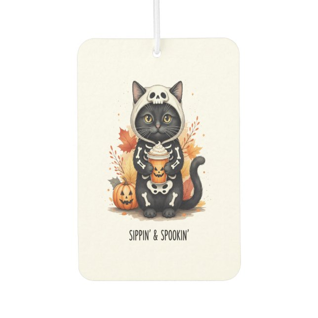 Spooky Cute Cat Halloween Car Air Freshener (Front)