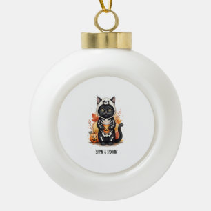 Spooky Cute Cat Halloween Ceramic Ball Christmas Ornament