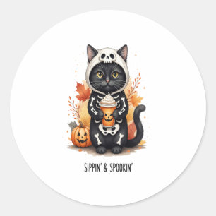 Spooky Cute Cat Halloween Classic Round Sticker