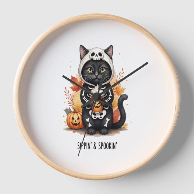 Spooky Cute Cat Halloween Clock (Front)