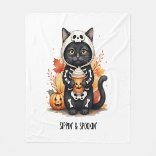 Spooky Cute Cat Halloween Fleece Blanket