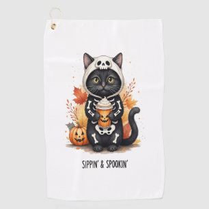 Spooky Cute Cat Halloween Golf Towel
