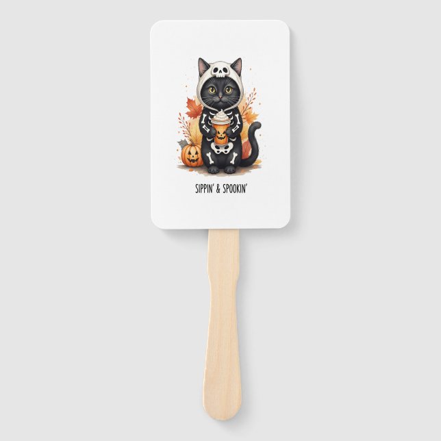 Spooky Cute Cat Halloween Hand Fan (Front)