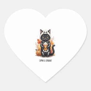 Spooky Cute Cat Halloween Heart Sticker