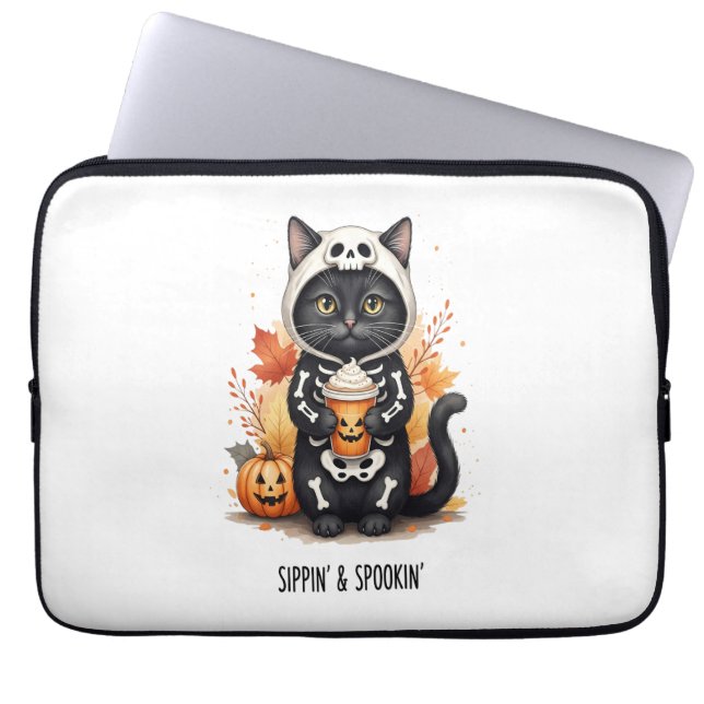 Spooky Cute Cat Halloween Laptop Sleeve (Front)