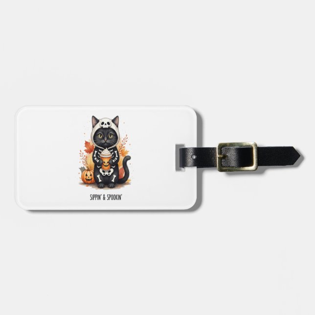 Spooky Cute Cat Halloween Luggage Tag (Front Horizontal)