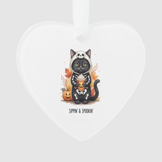 Spooky Cute Cat Halloween Ornament (Front)