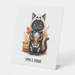 Spooky Cute Cat Halloween Pedestal Sign