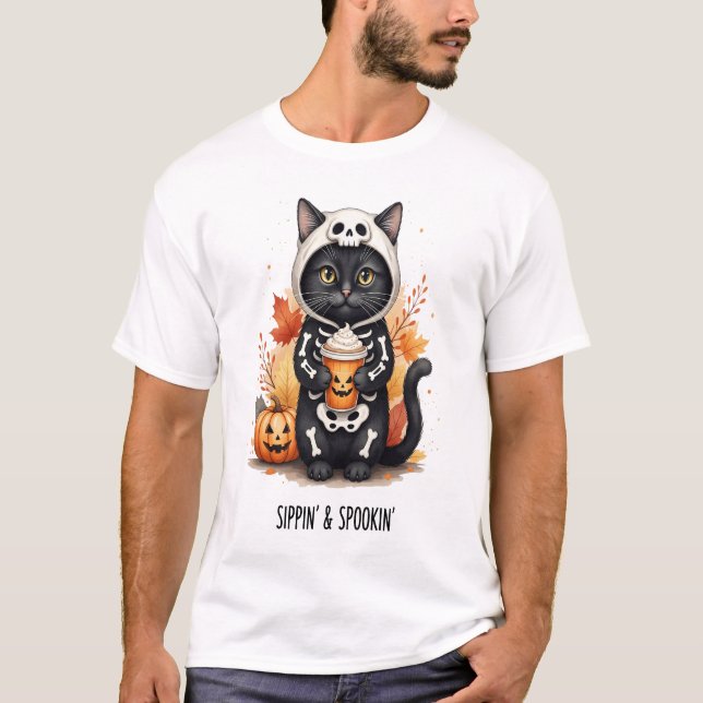 Spooky Cute Cat Halloween T-Shirt (Front)
