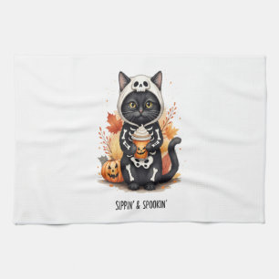 Spooky Cute Cat Halloween Tea Towel