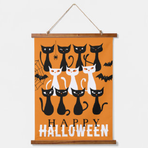 Spooky cute cat silhouette Happy Halloween   Hanging Tapestry