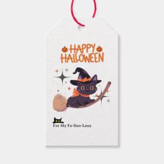 Spooky Cute Cat Witch Halloween Favour Tags