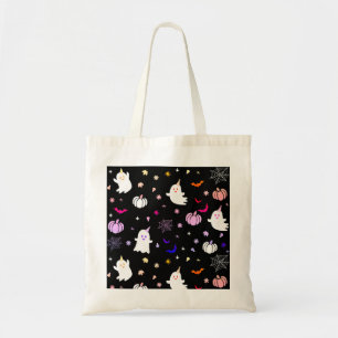 Spooky Cute Colourful Ghost Halloween On Black Tote Bag