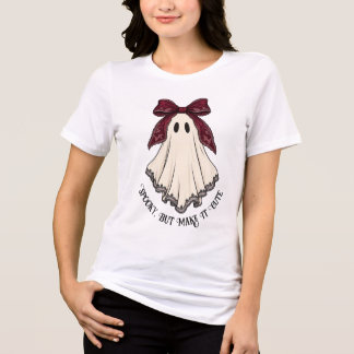 Spooky Cute Coquette Ghost Burgundy Lace Bow Tri-Blend Shirt