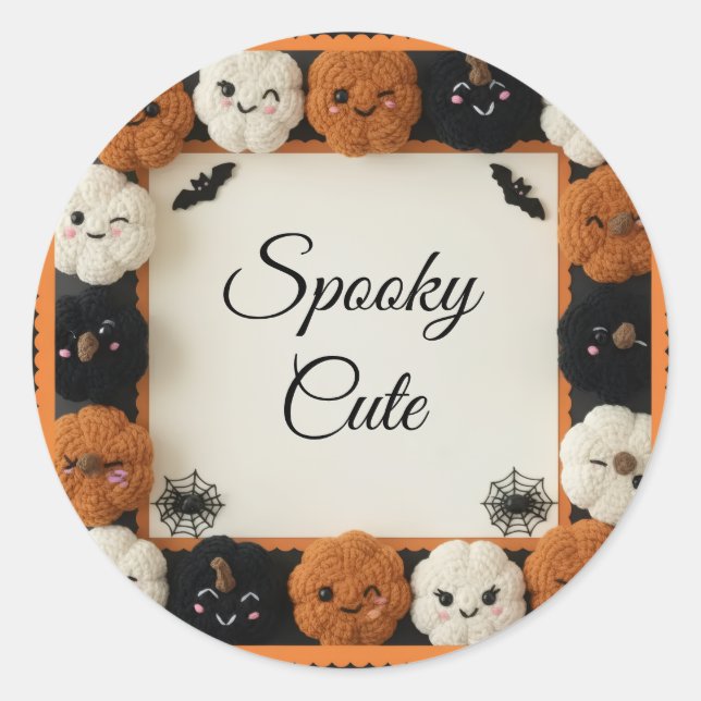 Spooky Cute Crochet Pumpkin Halloween Stickers (Front)