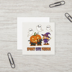 Spooky Cute Friends Cute Halloween Witch Ghosts Pu Square Business Card