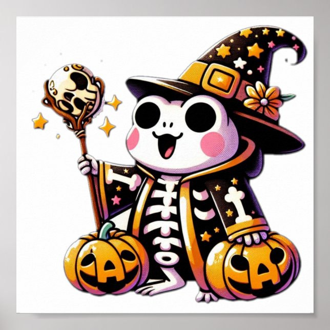Spooky Cute Frog Skeleton Halloween Poster (Front)