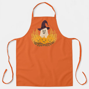 Spooky Cute Ghost And Pumpkins Autumn Wreath Apron