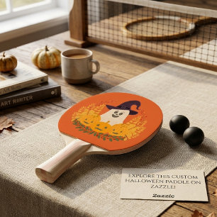Spooky Cute Ghost And Pumpkins Autumn Wreath Ping Pong Paddle