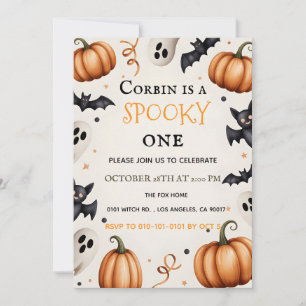 Spooky Cute Ghost & Bat Halloween Birthday Invitat Thank You Card