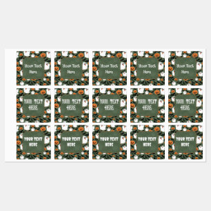 Spooky Cute Ghost Chickens with Pumpkins and Bats 