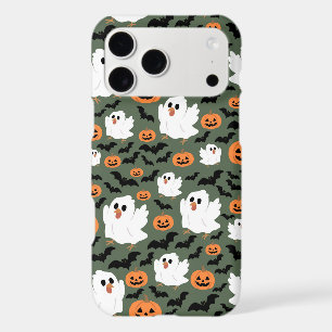Spooky Cute Ghost Chickens with Pumpkins and Bats
