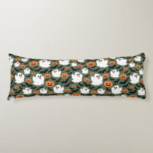Spooky Cute Ghost Chickens with Pumpkins and Bats Body Cushion