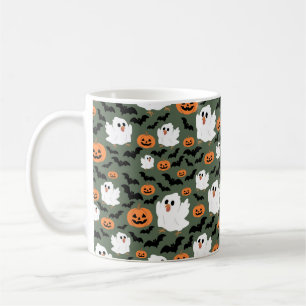 Spooky Cute Ghost Chickens with Pumpkins and Bats  Coffee Mug