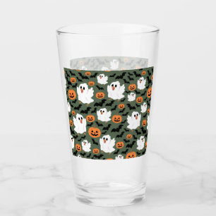 Spooky Cute Ghost Chickens with Pumpkins and Bats  Glass