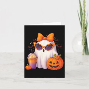 Spooky Cute Ghost Drinking Pumpkin Iced Coffee Hal Card