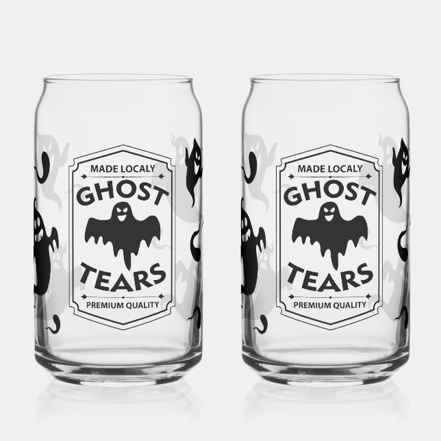 Spooky Cute Ghost for Fall Coffee & Iced Drinks Can Glass (Left)