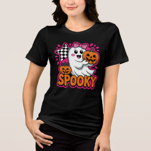 Spooky Cute Ghost Girl Pumpkin Halloween Kawaii Tri-Blend Shirt