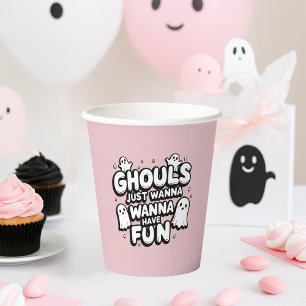 Spooky Cute Ghost Halloween Birthday Pink Paper Cups