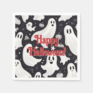 Spooky Cute Ghost Halloween Black White Napkin