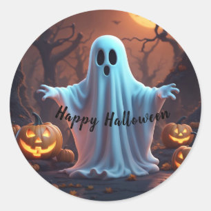 Spooky Cute Ghost Happy Halloween  Classic Round Sticker