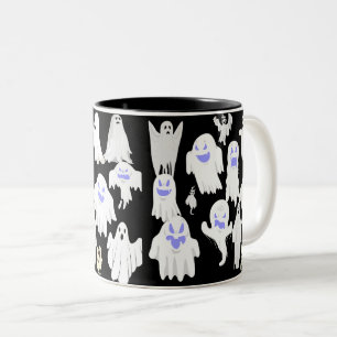 Spooky Cute Ghost Illustration Pattern – Halloween Two-Tone Coffee Mug