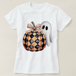 Spooky Cute Ghost Peek Halloween T-Shirt, Checkere T-Shirt
