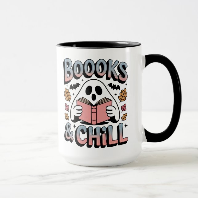 Spooky Cute Ghost Reading Book Mug (Right)