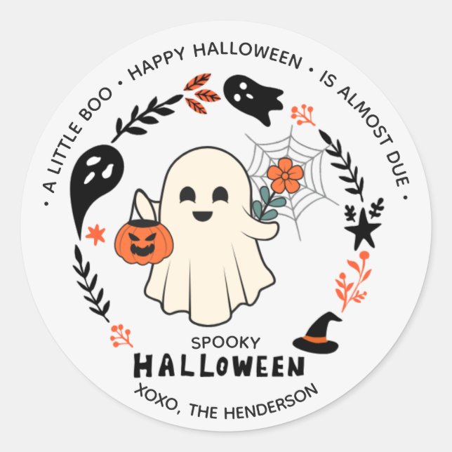 Spooky Cute Ghost Round Sticker – Halloween (Front)