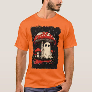 Spooky Cute Ghost Under Bloody Mushroom Rain T-Shirt