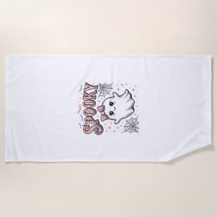 Spooky Cute Ghost Vintage Halloween Shirt Design_1 Beach Towel