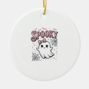 Spooky Cute Ghost Vintage Halloween Shirt Design_1 Ceramic Tree Decoration