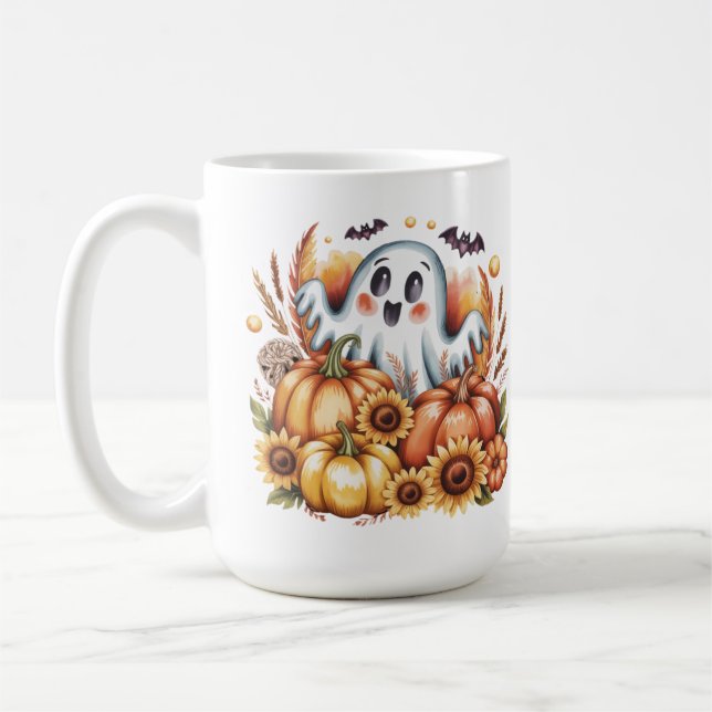 Spooky Cute Ghostly Harvest Halloween Autumn Coffee Mug (Left)