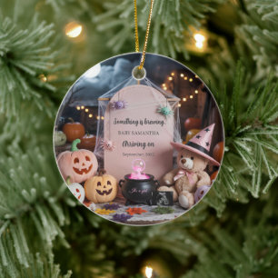 Spooky Cute Girl Halloween Pregnancy Announcement  Ceramic Tree Decoration