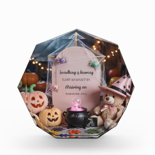 Spooky Cute Girl Halloween Pregnancy Announcement Photo Block