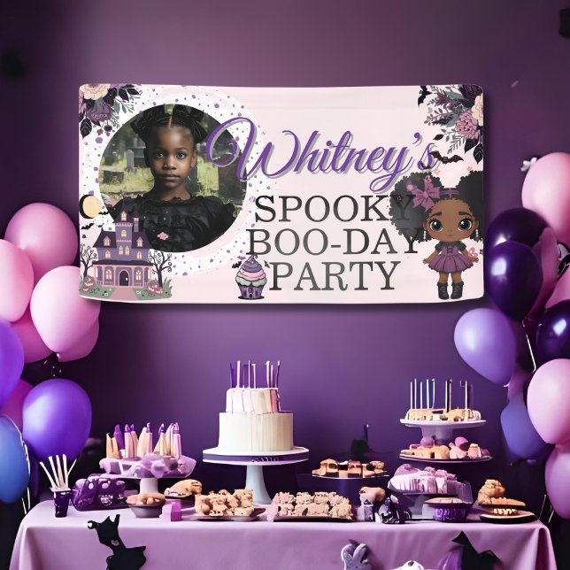 Spooky Cute gothic Purple Birthday girl afro-puff Banner (Spooky Cute gothic Purple Birthday girl afro-puff Banner)