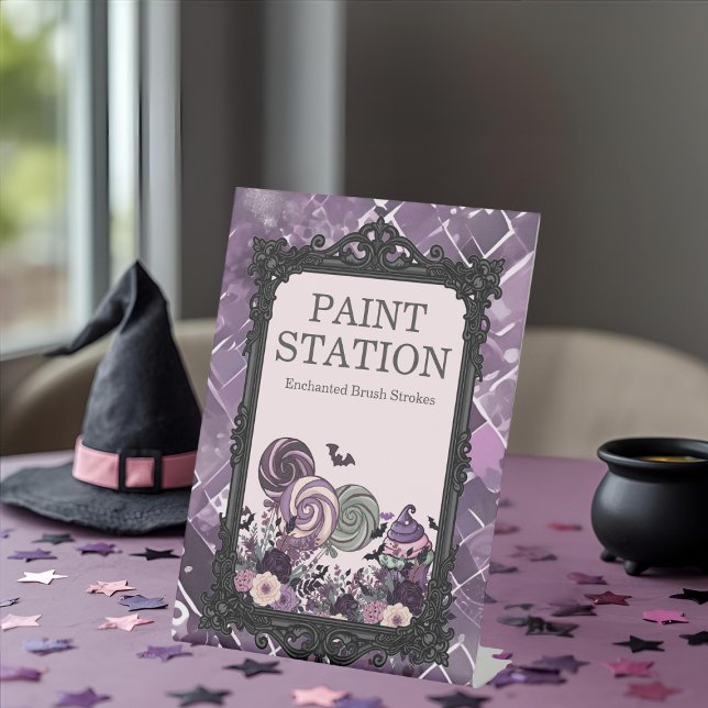 Spooky Cute Gothic purple PAINT STATION Pedestal Sign (Spooky Cute Gothic purple PAINT STATION Pedestal Sign)