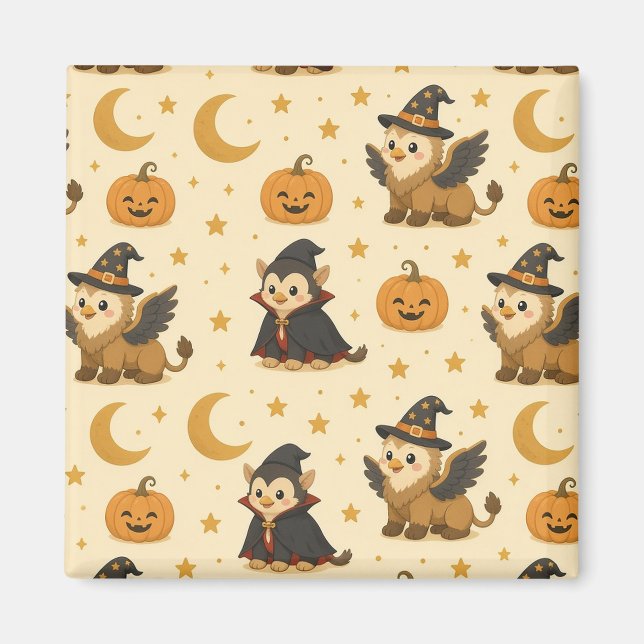 Spooky Cute Gryphons Square Magnet (Front)